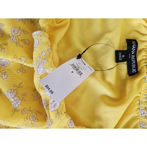 Banana Republic Yellow Floral Balloon Sleeve Blouse Women's Size S NWT - Picture 4 of 10